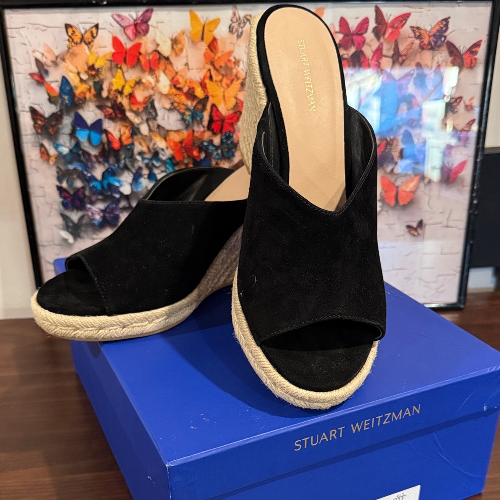 Stuart Weitzman Black Suede Wedges worn once size 10